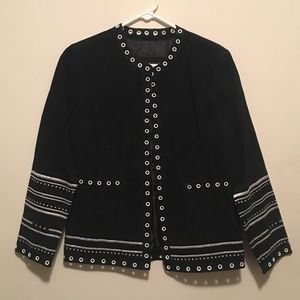 Black with White Detail Leather Jacket